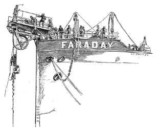 The stern of the "Faraday," showing the stern-baulks - the apparatus for lowering the cable into the sea clear of the propellor.